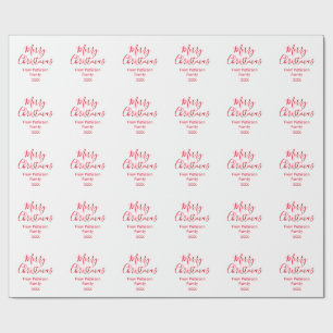 Merry Christmas add family name year simple Wrapping Paper