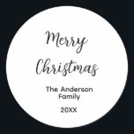 Merry Christmas add family name year text custom e Classic Round Sticker<br><div class="desc">Design</div>