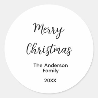 Merry Christmas add family name year text custom e Classic Round Sticker