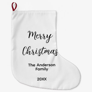 Merry Christmas add family name year text custom e Large Christmas Stocking