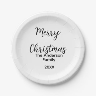 Merry Christmas add family name year text custom e Paper Plate