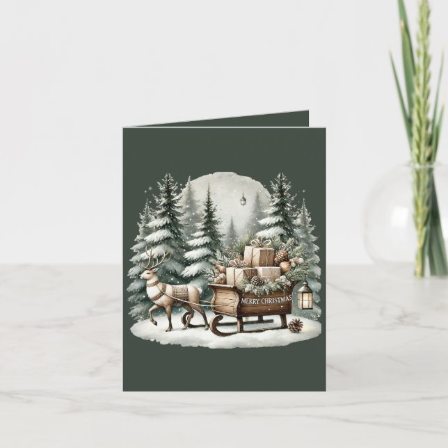 Merry Christmas add message reindeer sleigh Holiday Card (Front)