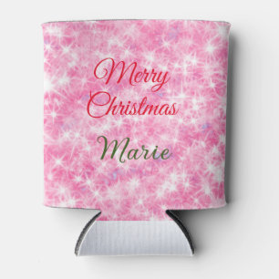 Merry Christmas add name red sparkle glitter holid Can Cooler