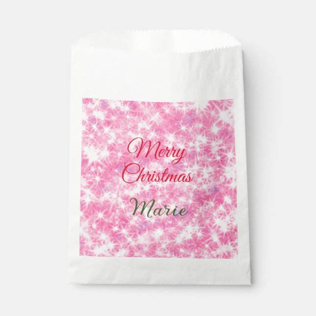 Merry Christmas add name red sparkle glitter holid Favour Bag (Front)
