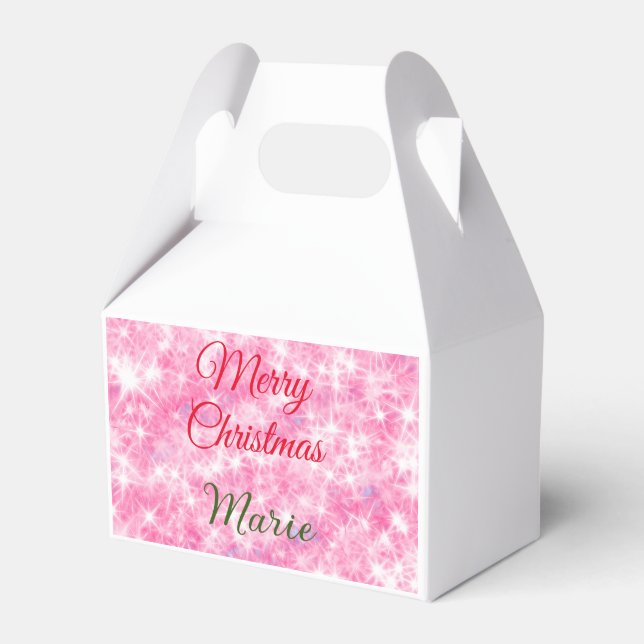 Merry Christmas add name red sparkle glitter holid Favour Box (Front Side)