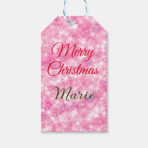 Merry Christmas add name red sparkle glitter holid Gift Tags