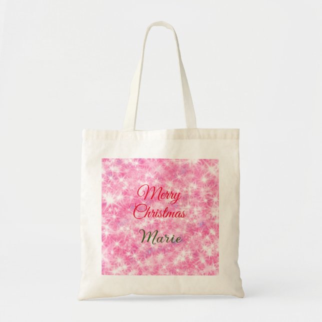 Merry Christmas add name red sparkle glitter holid Tote Bag (Front)