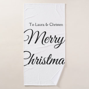 Merry Christmas add name text custom family gift Bath Towel