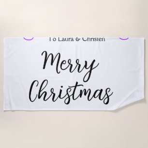 Merry Christmas add name text custom family gift Beach Towel