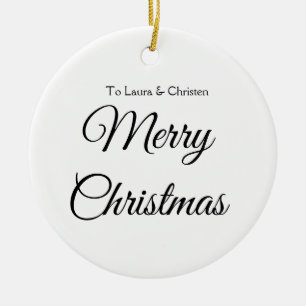 Merry Christmas add name text custom family gift Ceramic Ornament