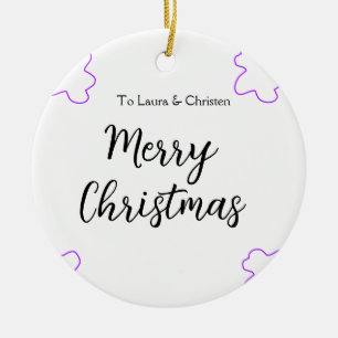 Merry Christmas add name text custom family gift Ceramic Ornament