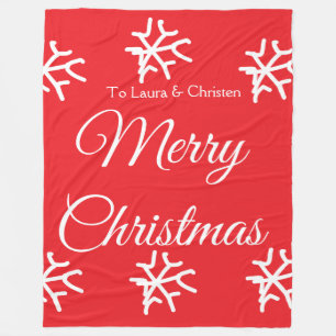 Merry Christmas add name text custom family gift Fleece Blanket