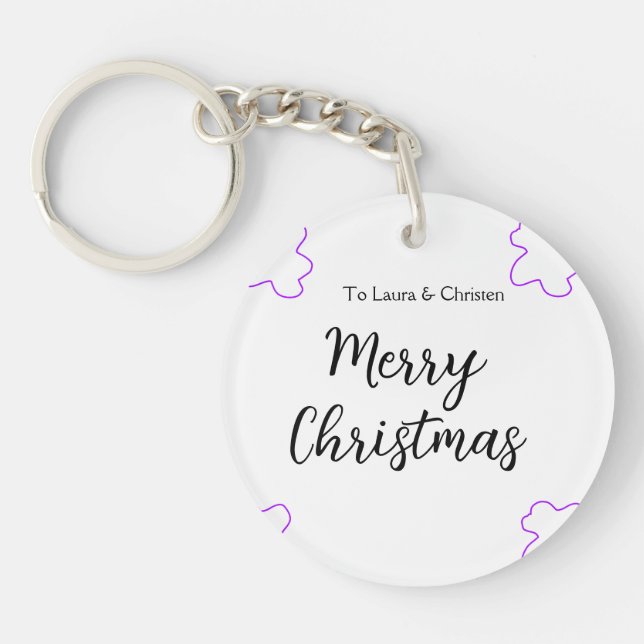 Merry Christmas add name text custom family gift Key Ring (Front)