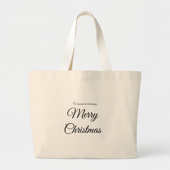 Merry Christmas add name text custom family gift Large Tote Bag (Front)
