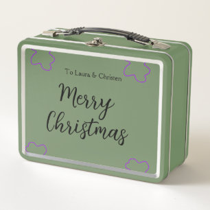 Merry Christmas add name text custom family gift Metal Lunch Box