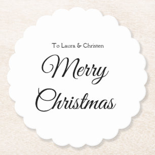 Merry Christmas add name text custom family gift Paper Coaster