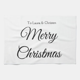 Merry Christmas add name text custom family gift Tea Towel