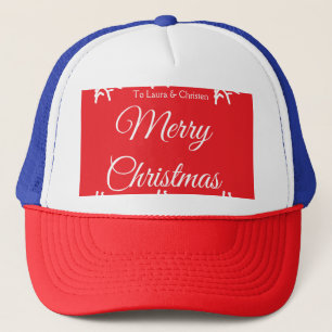 Merry Christmas add name text custom family gift Trucker Hat