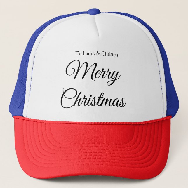 Merry Christmas add name text custom family gift Trucker Hat (Front)