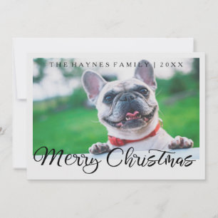 Merry Christmas Add Photo Black and Gold Look Dot Holiday Card