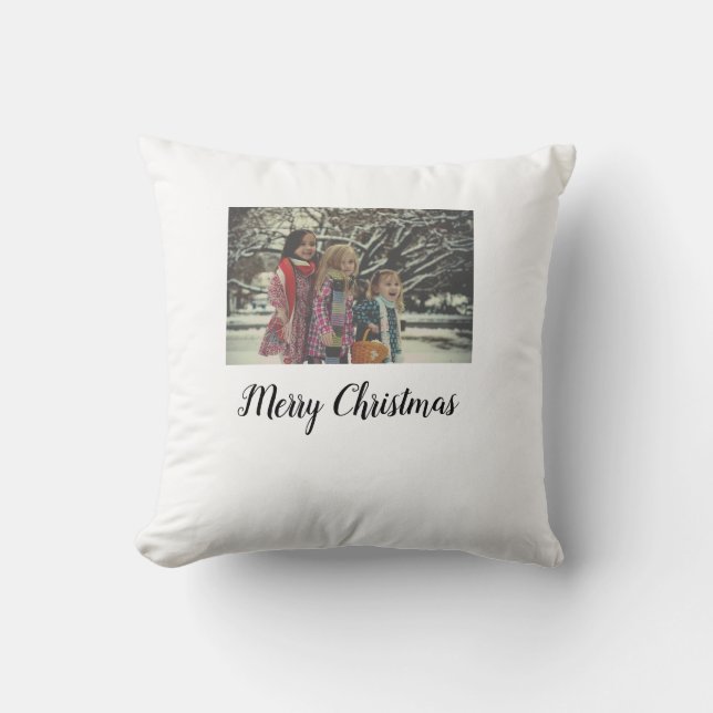 merry christmas add photo text holiday custom cushion (Front)