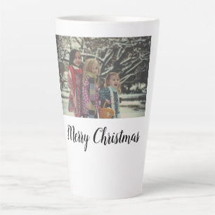 merry christmas add photo text holiday custom latte mug