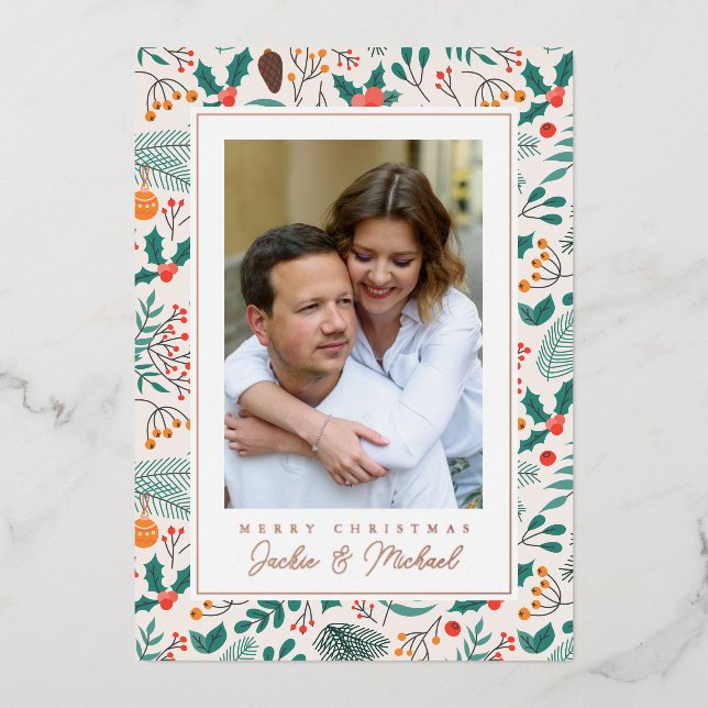 MERRY CHRISTMAS | Add Your Photo Foil Holiday Card (Front)