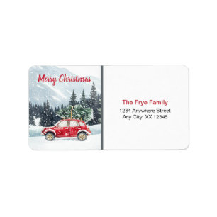 Merry Christmas Address Label   Red Holiday Car