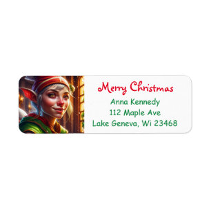 Merry Christmas Adorable Elf Festive Return Address Label