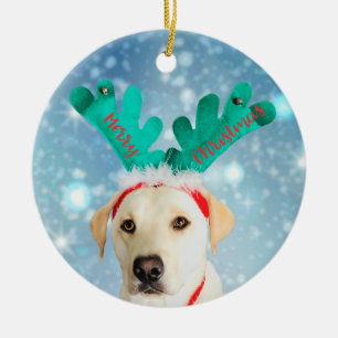 Merry Christmas Adorable Labrador Dog Ceramic Ornament