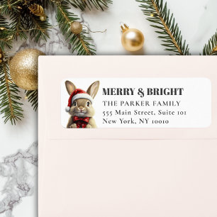 MERRY Christmas! Adorable, Rabbit, Santa Hat Return Address Label