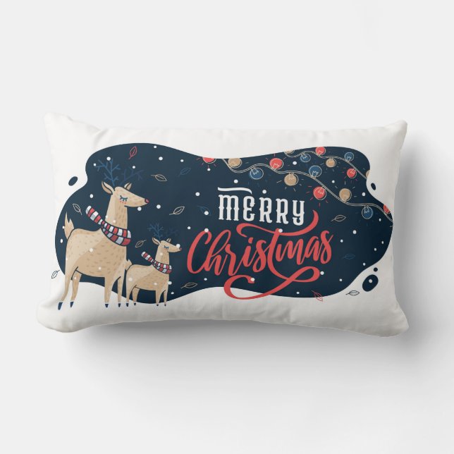 Merry Christmas Adorable Reindeer Lumbar Pillow (Front)