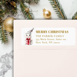 MERRY Christmas! Adorable, White Rabbit Santa Hat Return Address Label