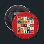 Merry Christmas Advent Calendar Poinsettia Red Bottle Opener<br><div class="desc">Beautiful Christmas advent calendar bottle opener featuring Christmas bell, Christmas tree, Christmas ornament, Christmas ugly sweater, reindeer, holly berry and Poinsettia is an awesome Christmas gift. It makes an ideal secret Santa gift or stocking filler. Please contact me by email if you need any help or matching products at shabnamahsanatzazzle@gmail.com....</div>