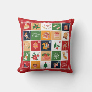 Merry Christmas Advent Calendar Poinsettia Red Cushion