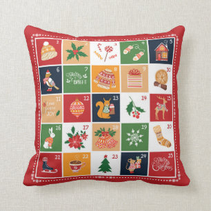 Merry Christmas Advent Calendar Poinsettia Red Cushion