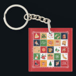 Merry Christmas Advent Calendar Poinsettia Red Key Ring<br><div class="desc">Beautiful key chain featuring Christmas bell,  Christmas tree,  Christmas ornament,  Christmas ugly sweater,  reindeer,  holly berry and Poinsettia is an awesome Christmas gift for your family and friends and you'll absolutely want one for yourself. Please contact me by email if you need any help or matching products at shabnamahsanatzazzle@gmail.com.</div>