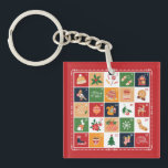 Merry Christmas Advent Calendar Poinsettia Red Key Ring<br><div class="desc">Beautiful key chain featuring Christmas bell,  Christmas tree,  Christmas ornament,  Christmas ugly sweater,  reindeer,  holly berry and Poinsettia is an awesome Christmas gift for your family and friends and you'll absolutely want one for yourself. Please contact me by email if you need any help or matching products at shabnamahsanatzazzle@gmail.com.</div>