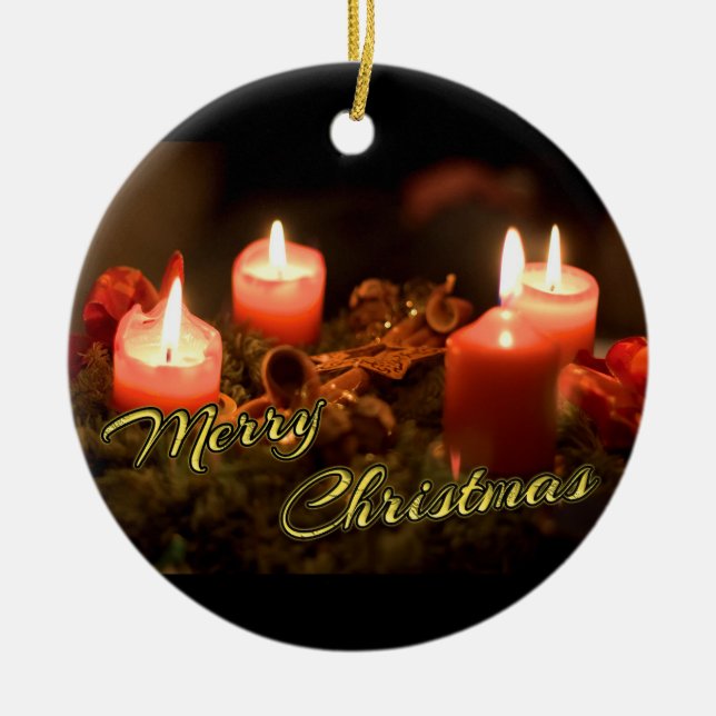 Merry Christmas Advent Wreath! Ceramic Ornament (Front)