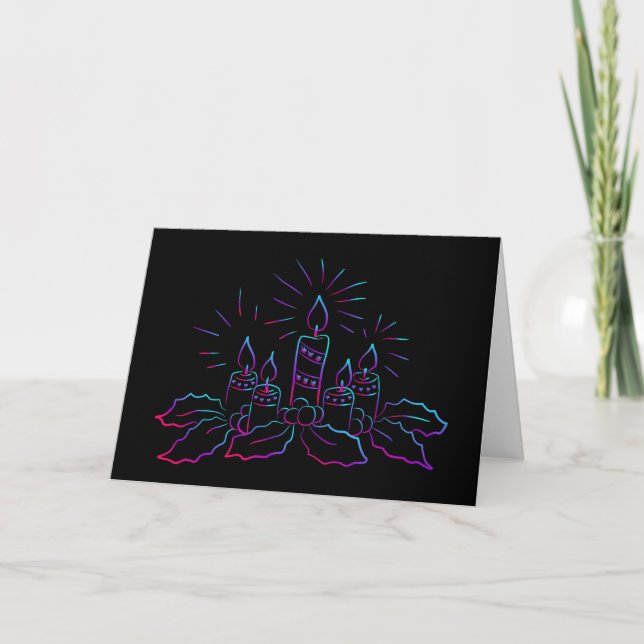 Merry christmas advent wreath neon holiday card (Front)