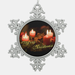 Merry Christmas Advent Wreath! Snowflake Pewter Christmas Ornament