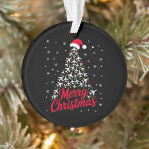 Merry Christmas Aeroplane Tree Santa Hat Snowflake Ornament
