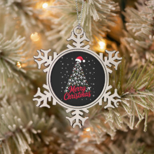 Merry Christmas Aeroplane Tree Santa Hat Snowflake Snowflake Pewter Christmas Ornament