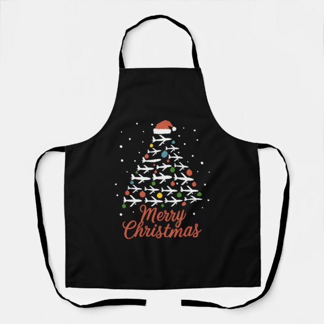 Merry Christmas Aeroplane Tree Vacation Apron (Front)
