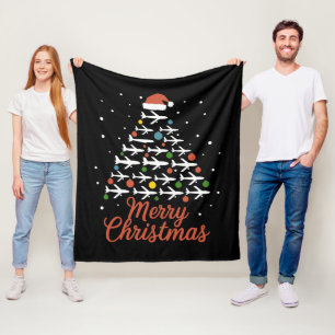 Merry Christmas Aeroplane Tree Vacation Fleece Blanket