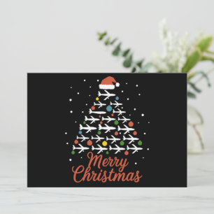 Merry Christmas Aeroplane Tree Vacation Holiday Card
