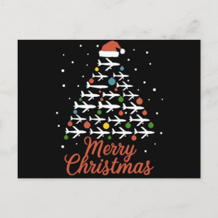 Merry Christmas Aeroplane Tree Vacation Holiday Postcard