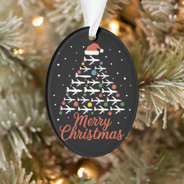 Merry Christmas Aeroplane Tree Vacation Ornament (Tree)