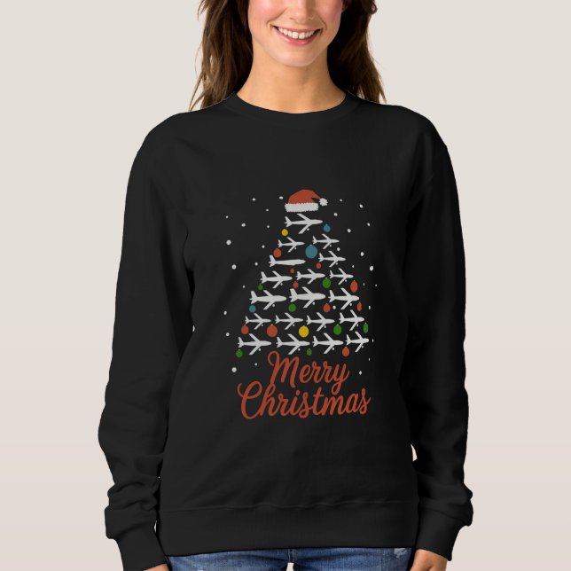 Merry Christmas Aeroplane Tree Vacation Sweatshirt (Front)