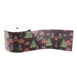 Merry Christmas Aesthetic Pattern- Festive Holiday Grosgrain Ribbon